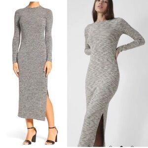 French Connection Sweeter Sweater Space Dye Gray Midi Knit Long Sleeve Dress. S
